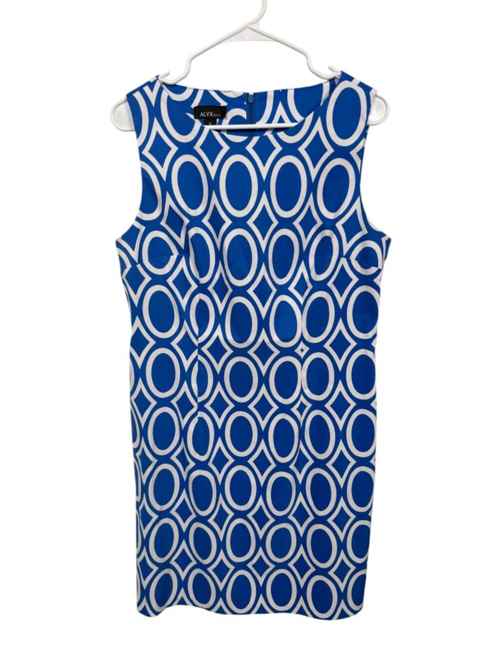 ALYX Dress Womens 12 Blue White Geometric SheathCareer Workwear Church Dressy